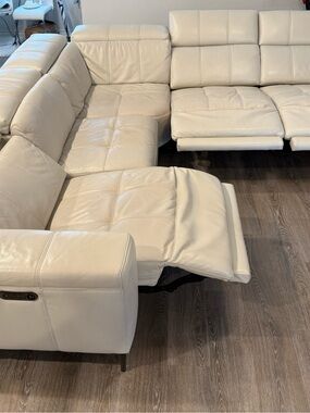 Living Spaces Cream Leather Power Reclining Sectional